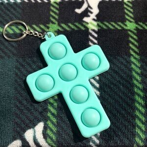 Teal Cross Pop It Keychain